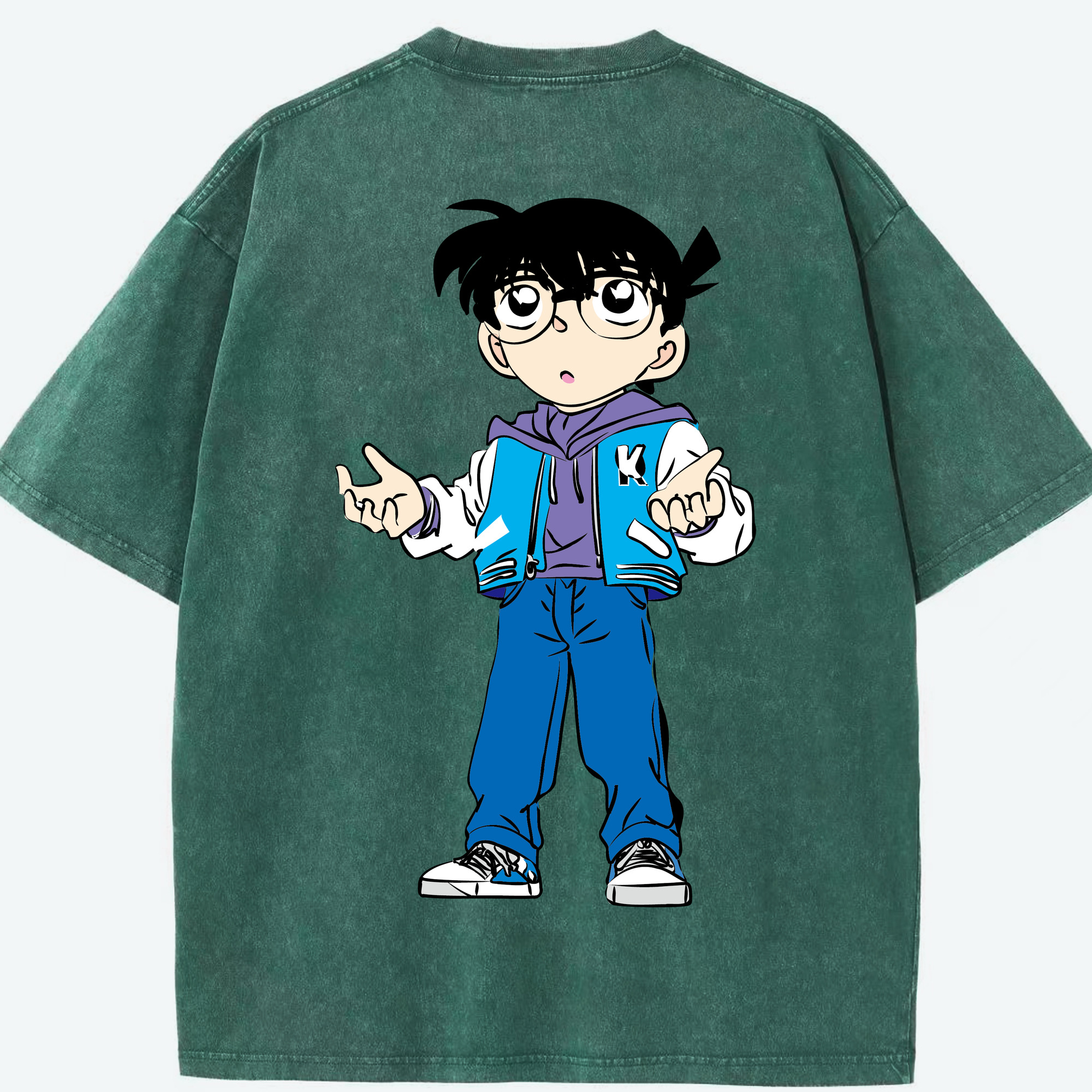 （画像用） 名探偵コナン 江戸川 コナン Detective Conan Conan Edogawa 綿100% ヴィンテージ風 半袖Tシャツ（背面プリント）